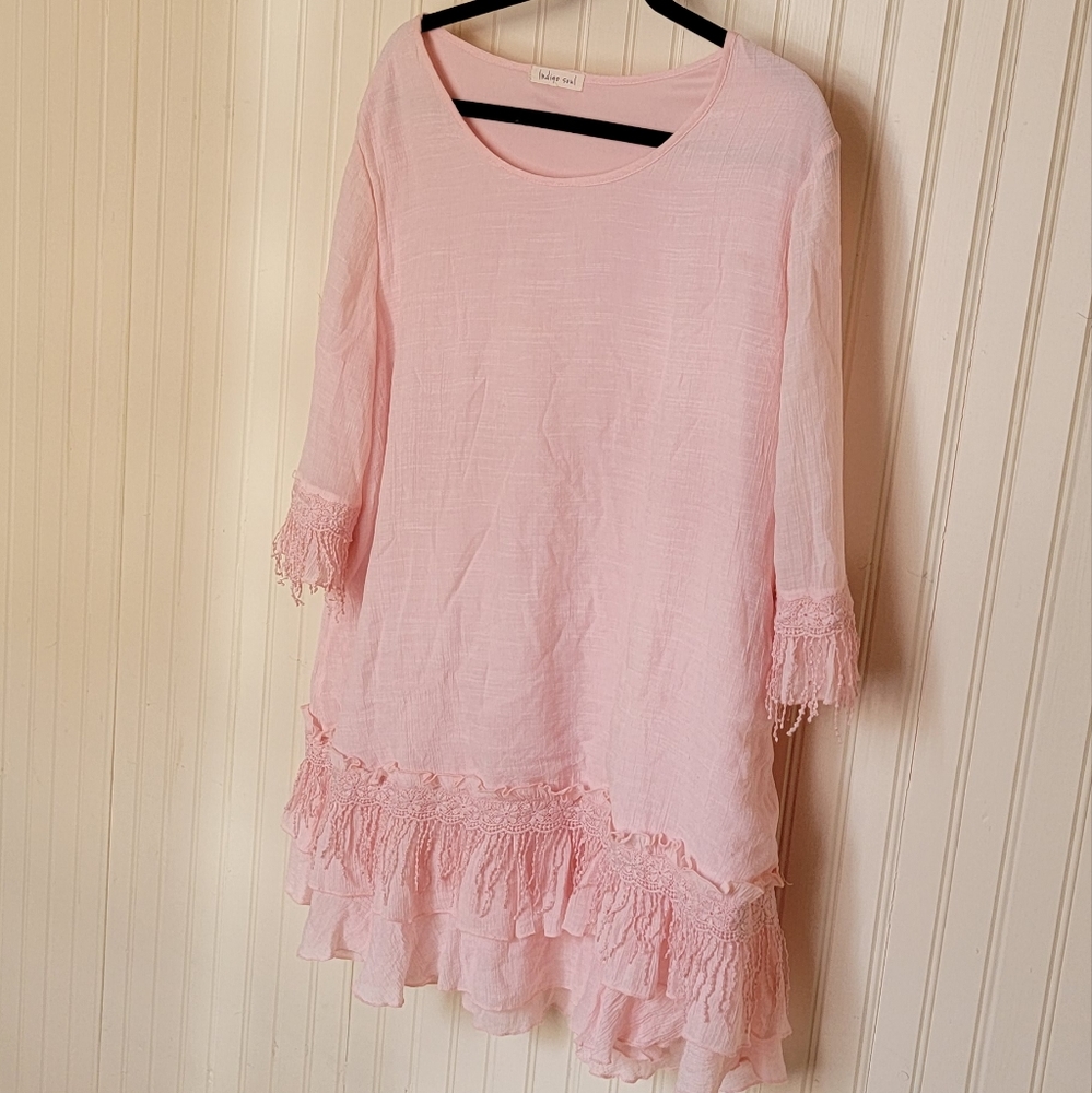 Indigo Soul Light Pink Ruffle Tunic